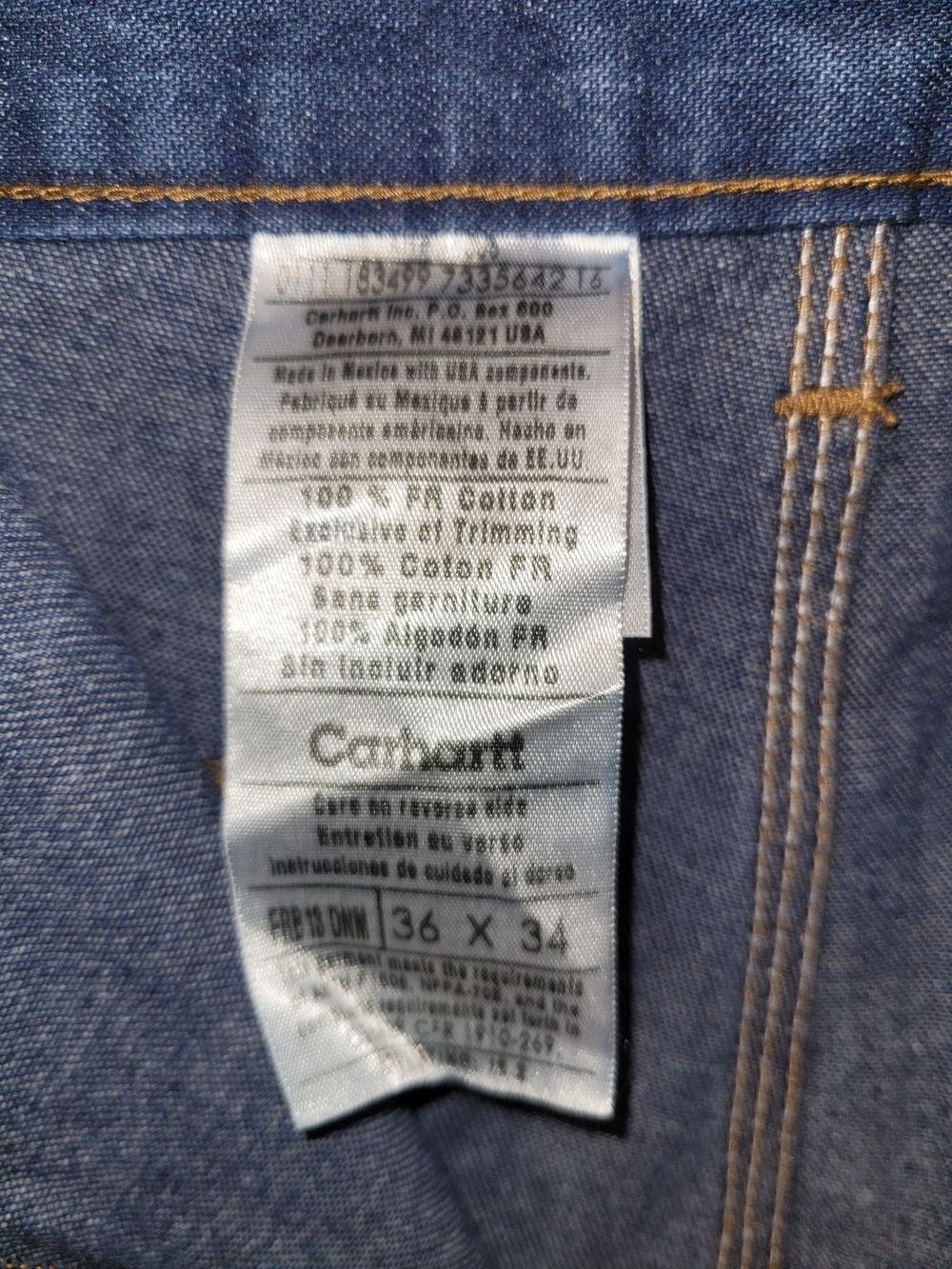 Carhartt FR Carpenter Work Pants 36x34 Blue Denim HRC 2 Flame Resistant Utility - Picture 10 of 10